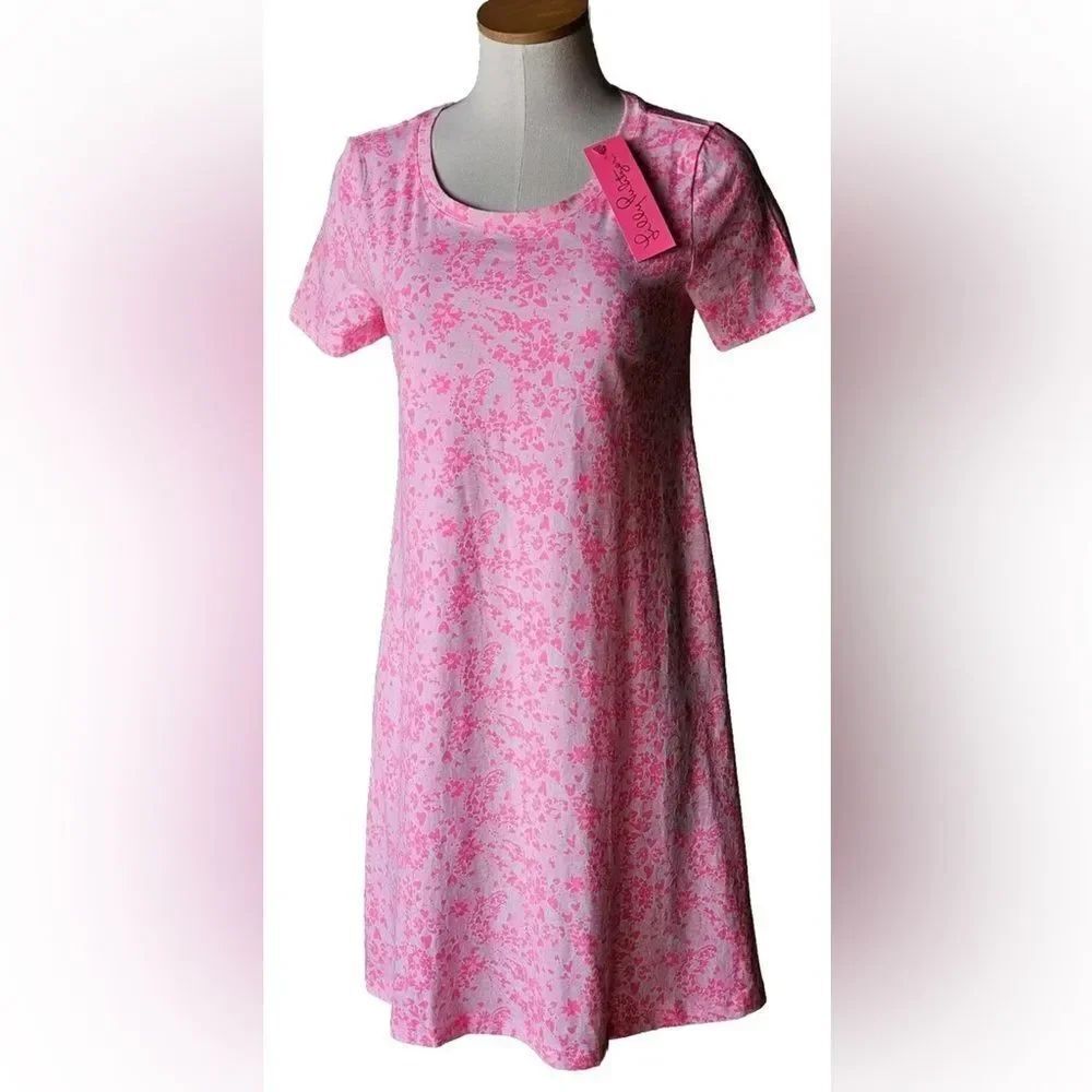 New Lilly Pulitzer Cody Short Sleeve Dress Pink Shandy Invest A Gator Sz XS